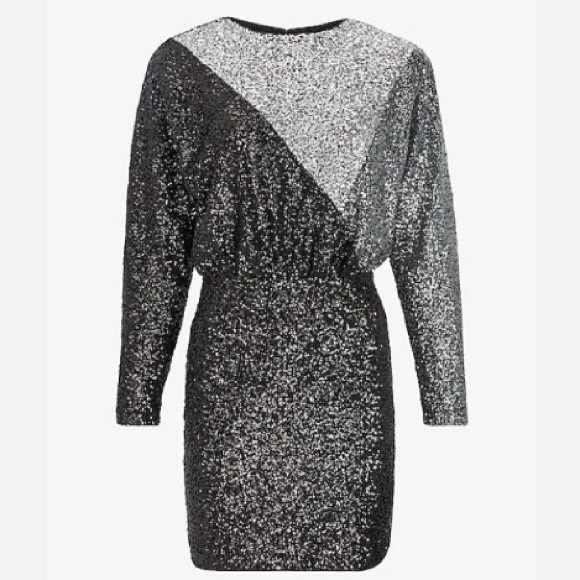 EXPRESS Color Block Sequin Strong Shoulder Mini Dress - Picture 6 of 12